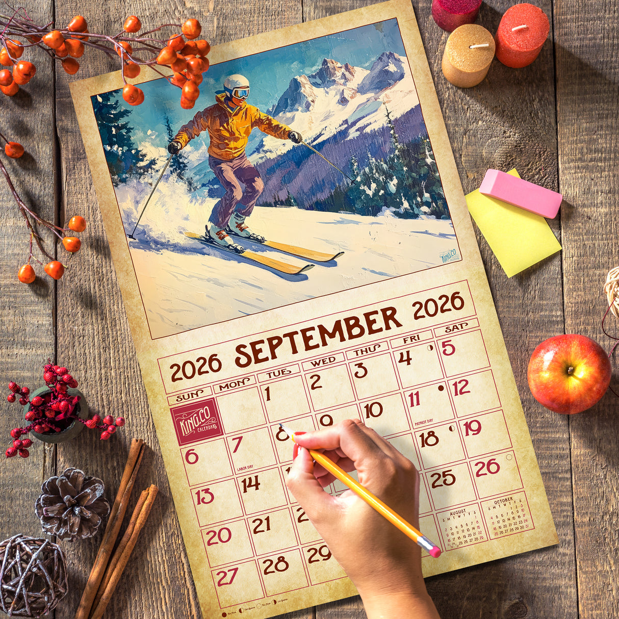 2026 Vintage Skiing Wall Calendar