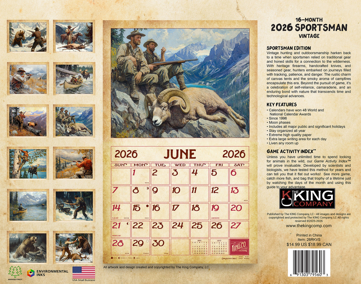 2026 Vintage Sportsman Wall Calendar