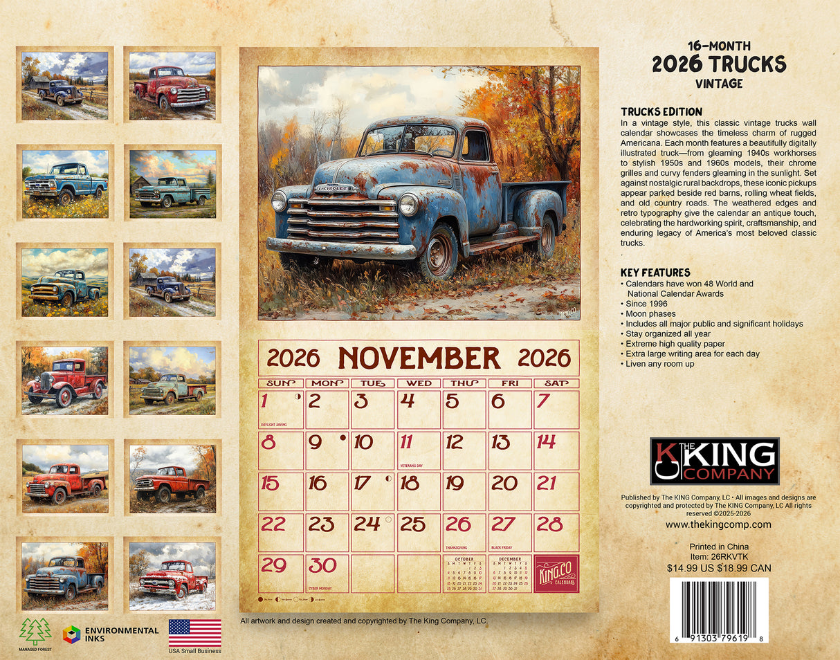 2026 Vintage Trucks Wall Calendar