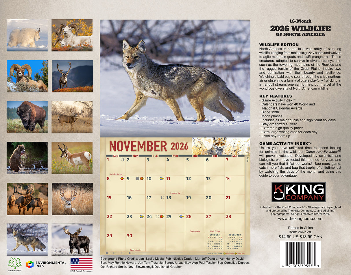2026 Wildlife of North America Wall Calendar