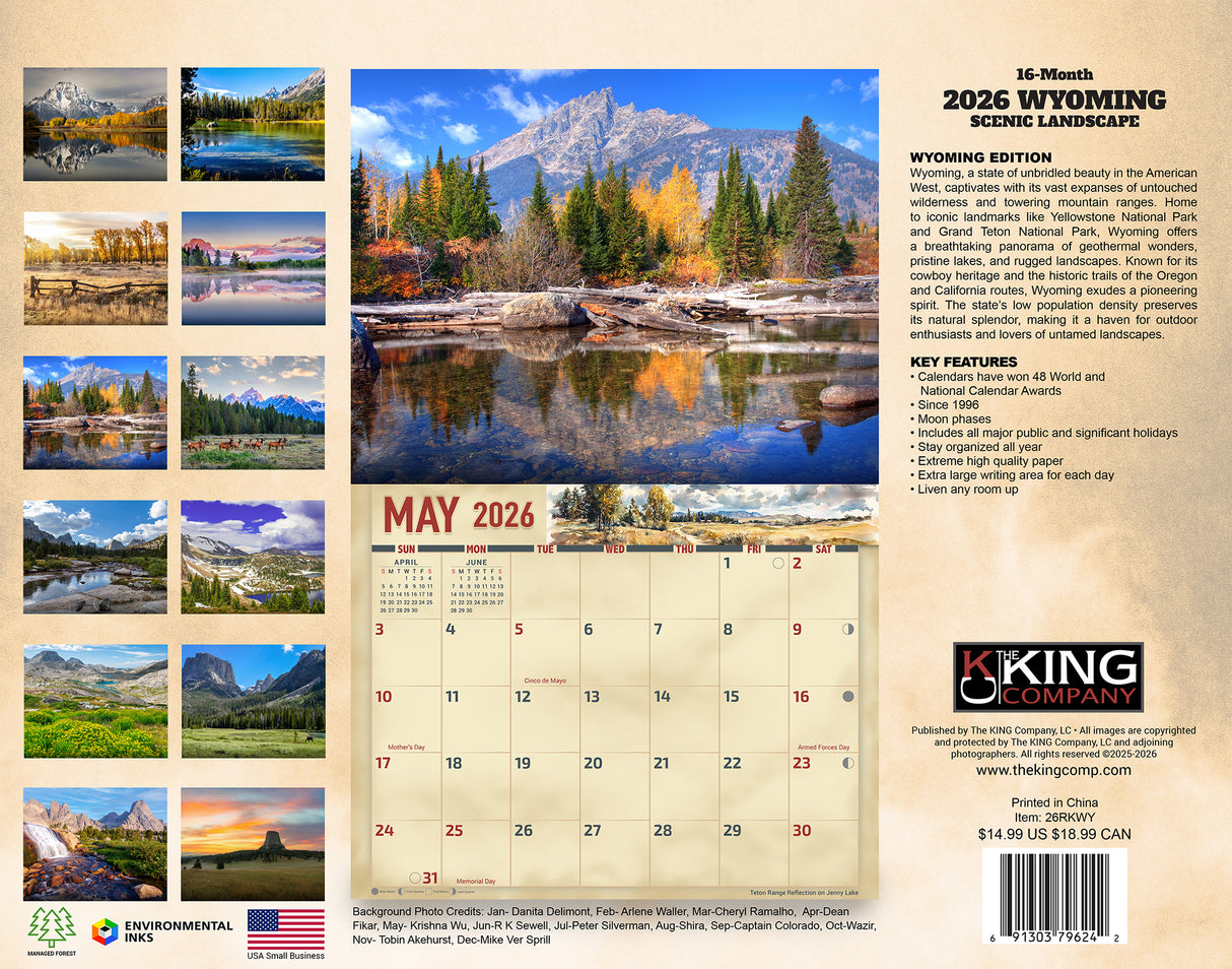 2026 Wyoming Scenic Wall Calendar