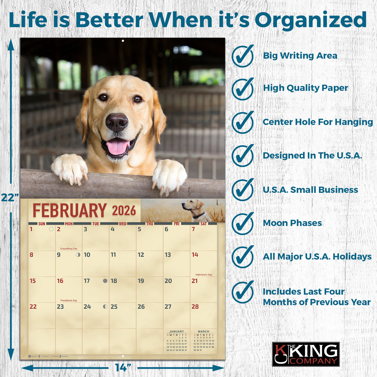 2026 Yellow Labradors Wall Calendar