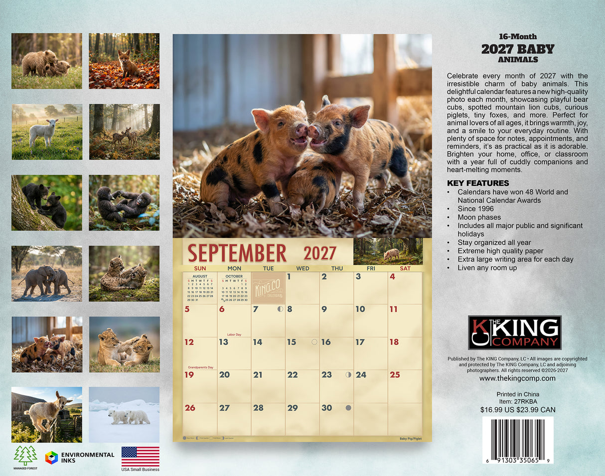 2027 Baby Animals Wall Calendar – 16-Month Wildlife Photography