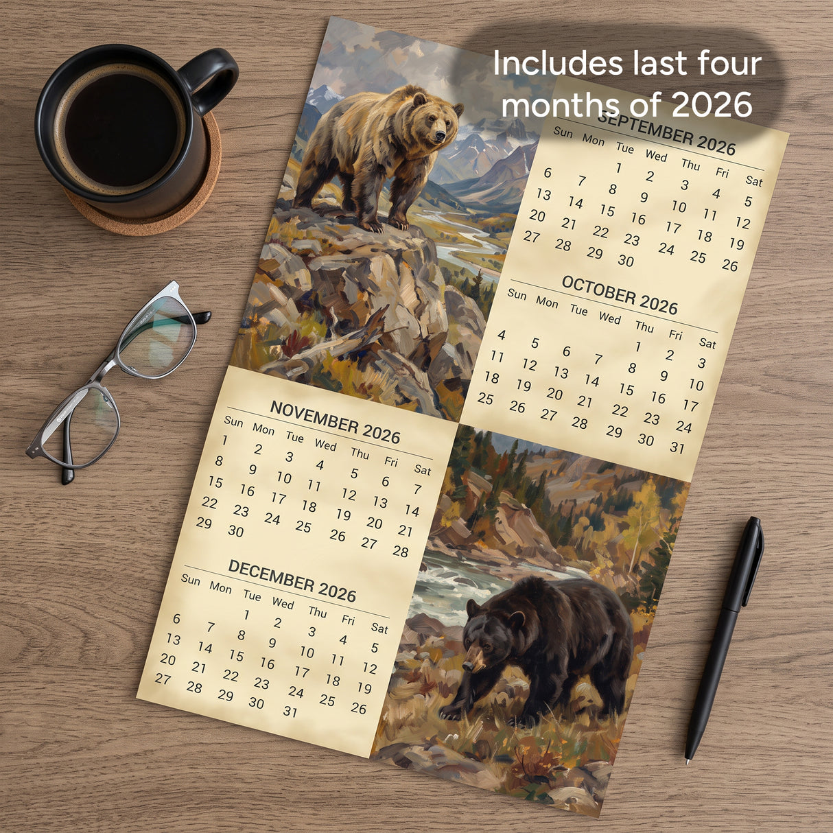 2027 Bears Country Wall Calendar – 16-Month Rustic Wildlife Art