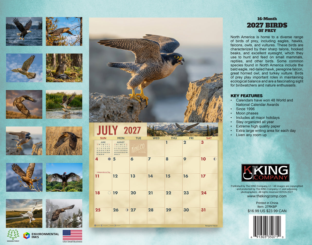 2027 Birds of Prey Wall Calendar – 16-Month Raptor Photography