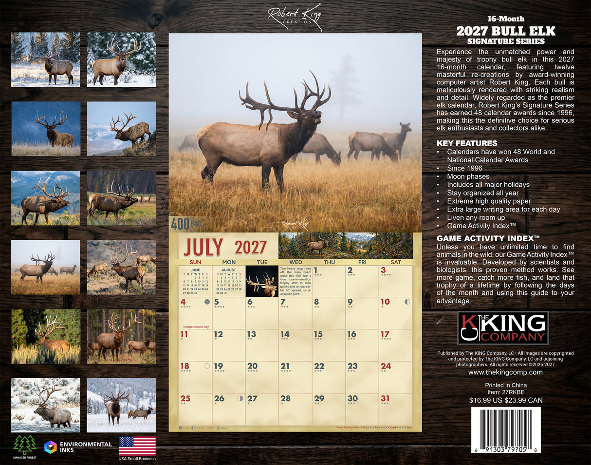 2027 Bull Elk Signature Series Wall Calendar – 16-Month Elk