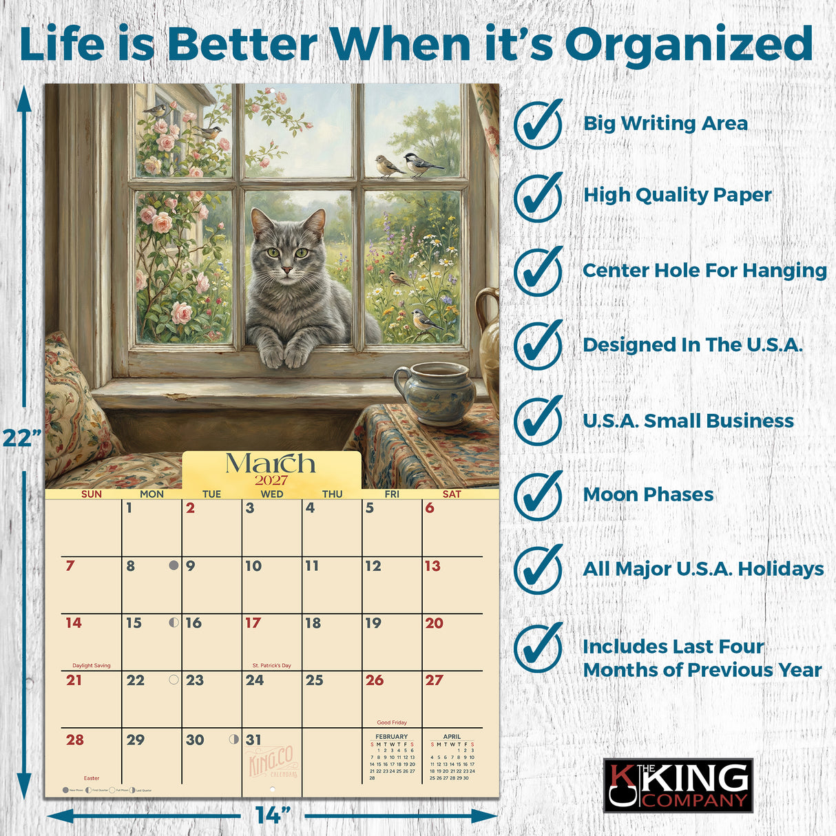 2027 Cats Meow Wall Calendar – 16-Month Cat Artwork