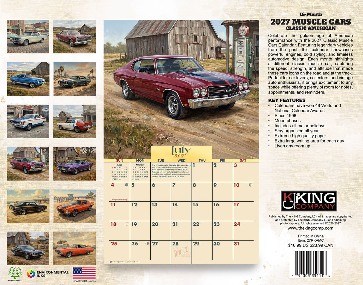 2027 Classic Muscle Cars Wall Calendar – 16-Month Photography