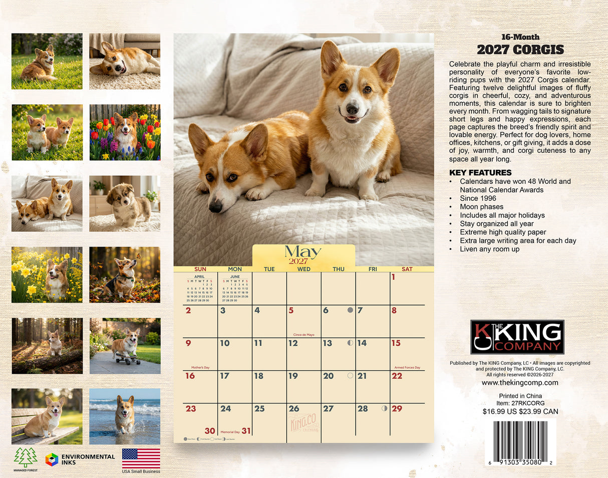 2027 Corgis Wall Calendar – 16-Month Corgi Photography
