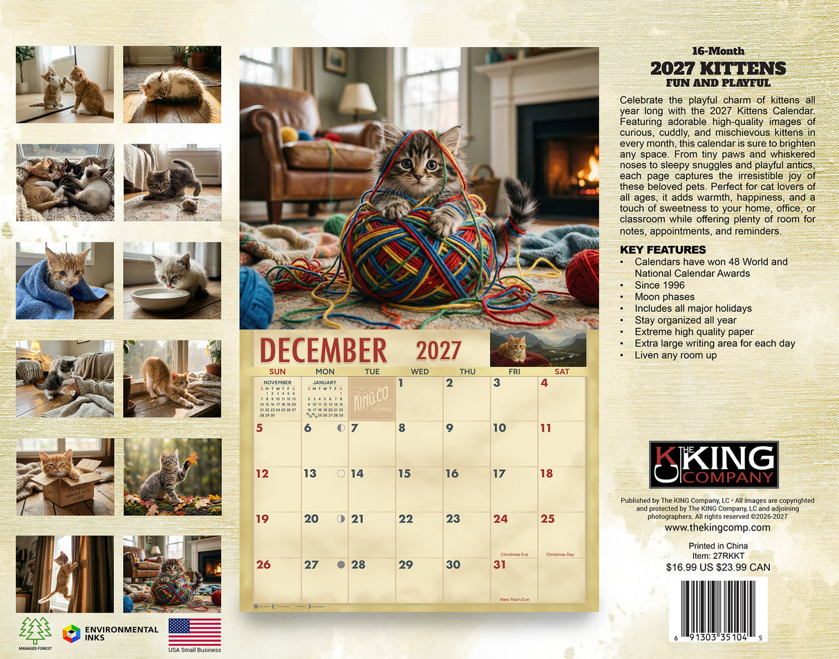 2027 Kittens Wall Calendar – 16-Month Cat Photography