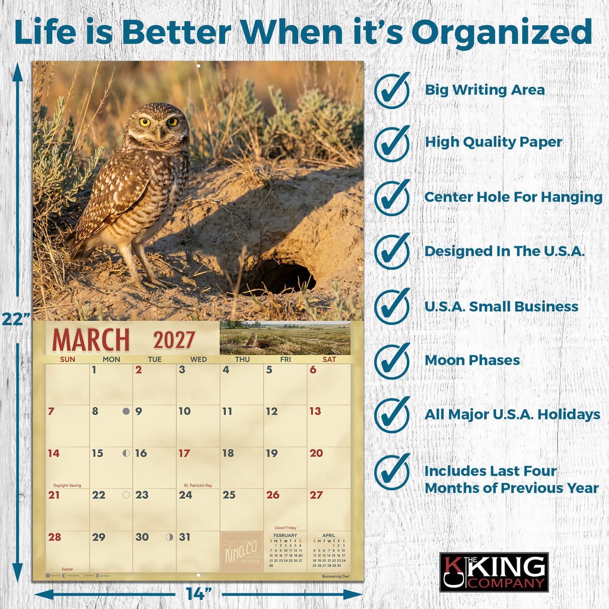 2027 Owls Wall Calendar – 16-Month Wildlife Photography