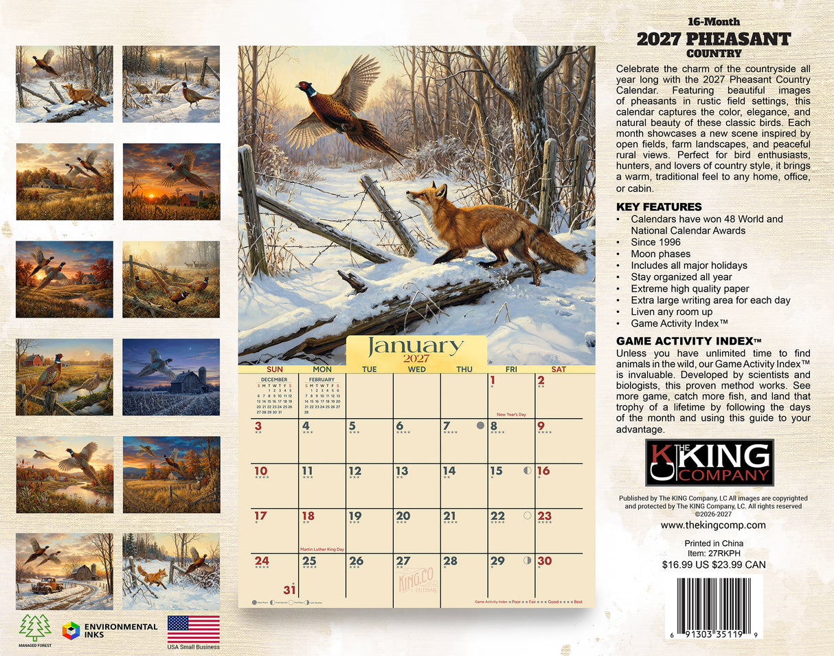 2027 Pheasant Country Wall Calendar – 16-Month Artwork