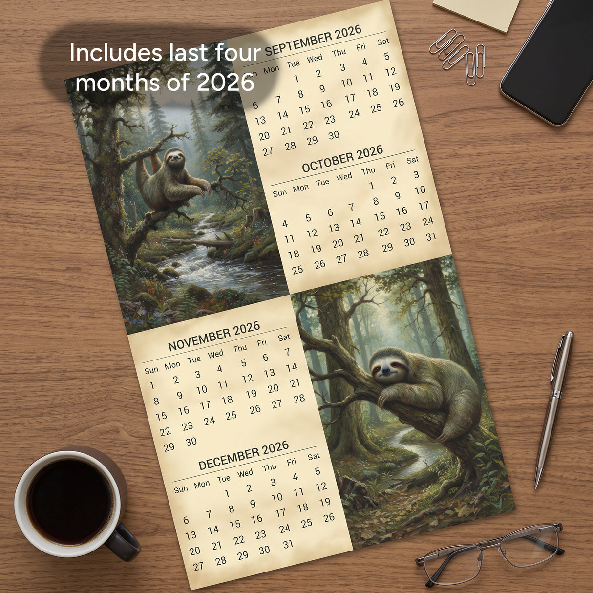 2027 Sloths Living Life Wall Calendar – 16-Month Illustrated Art