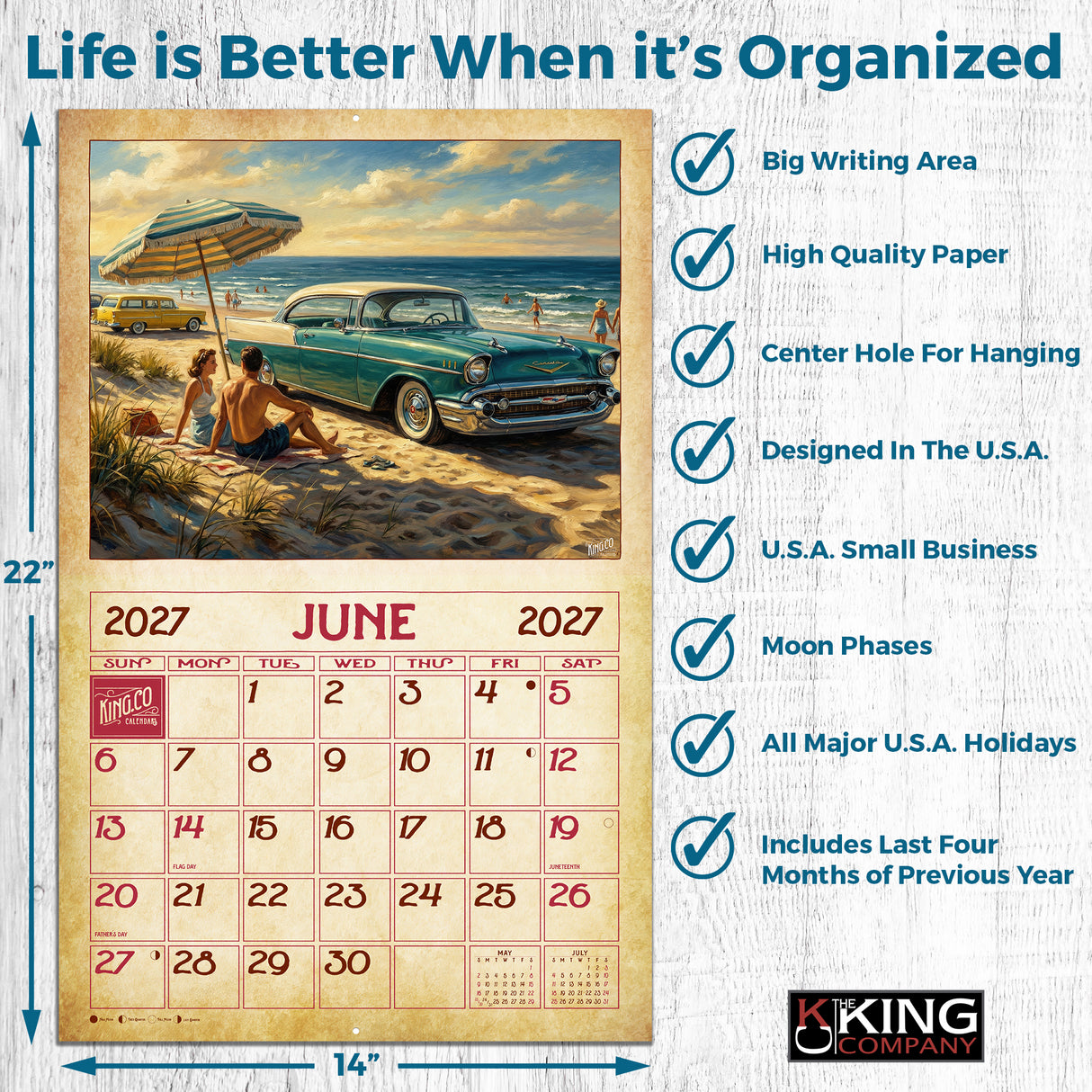 2027 Vintage Beach Life Wall Calendar – 16-Month Coastal Art