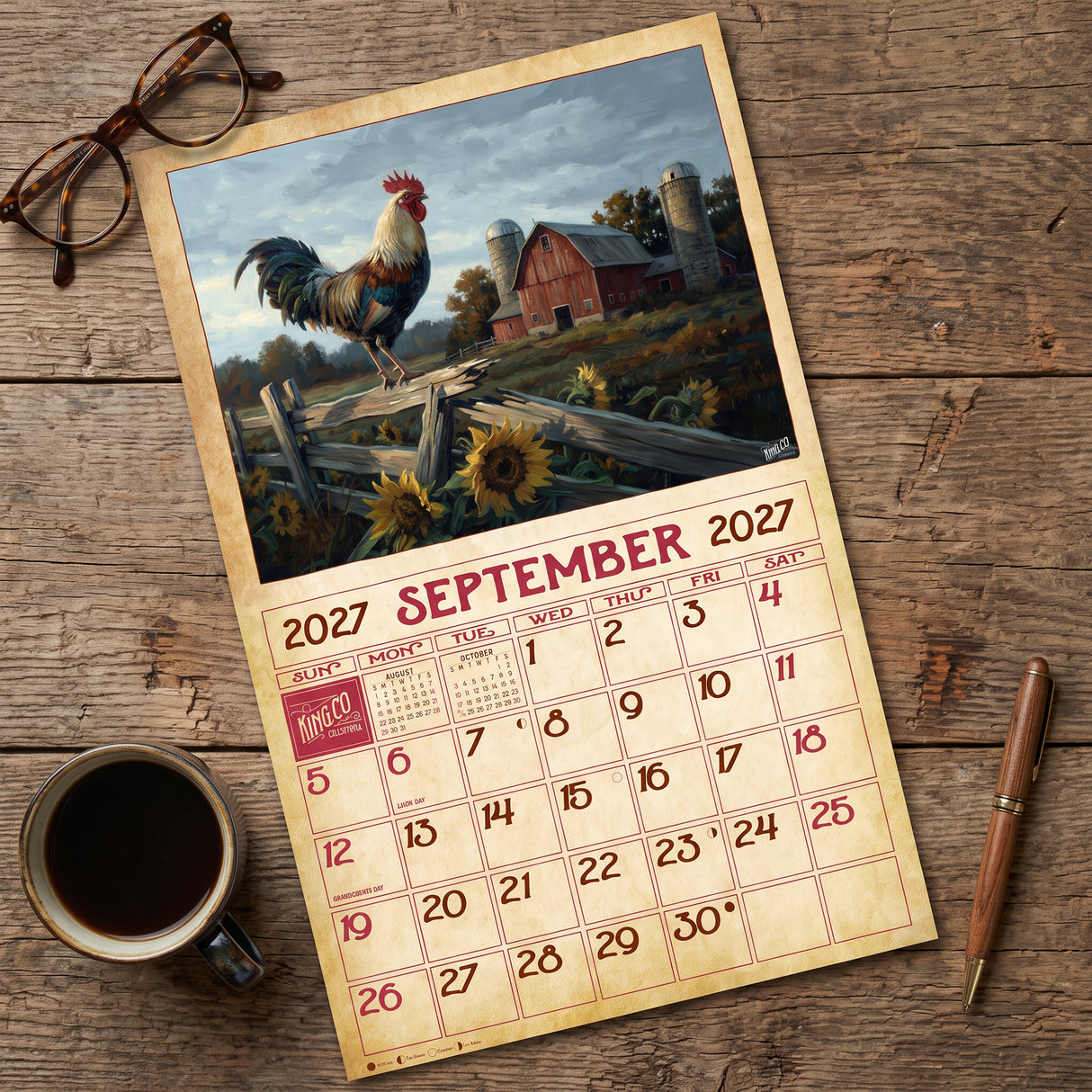 2027 Vintage Chickens Wall Calendar – 16-Month Farm Art