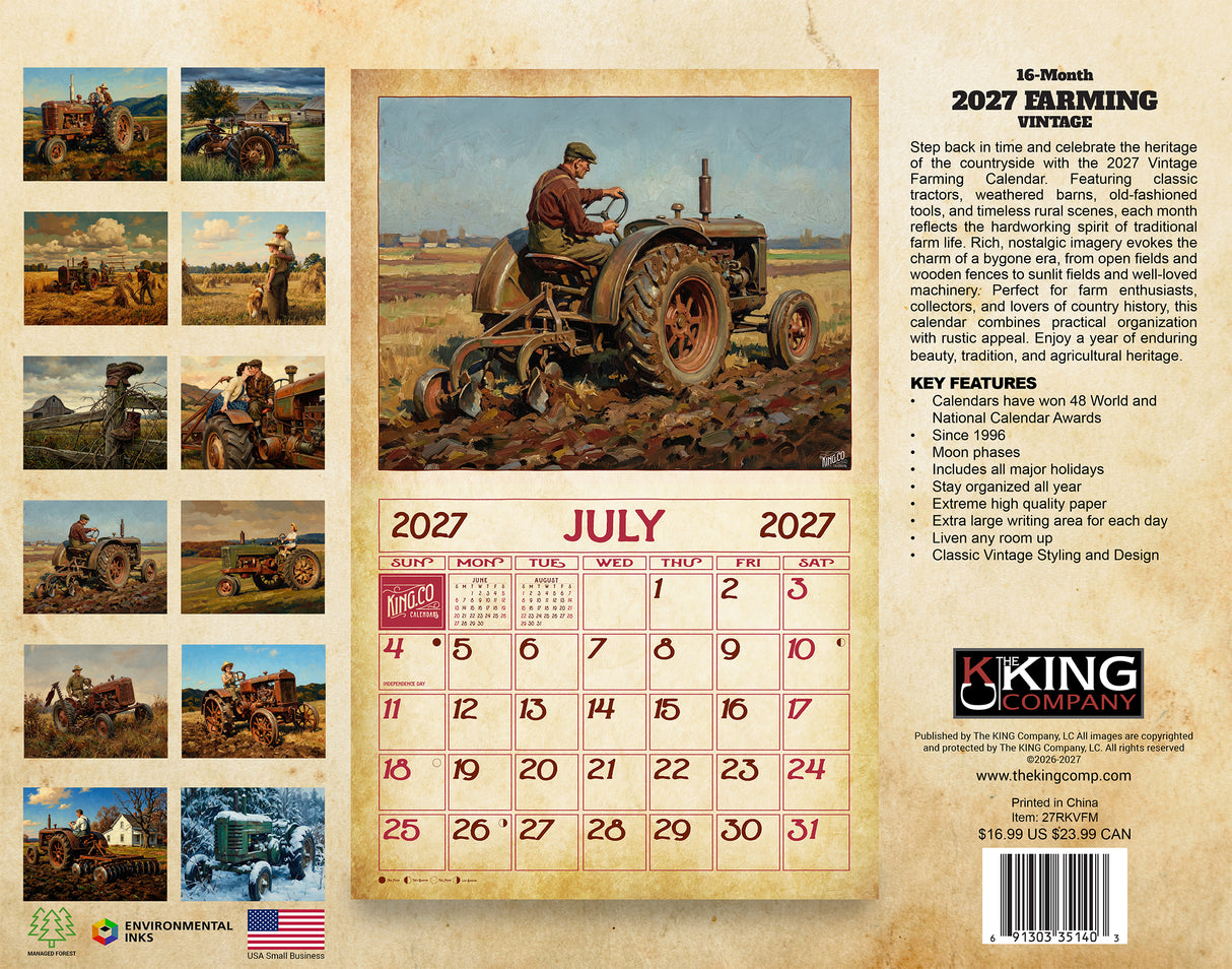 2027 Vintage Farming Wall Calendar – 16-Month Agricultural Art