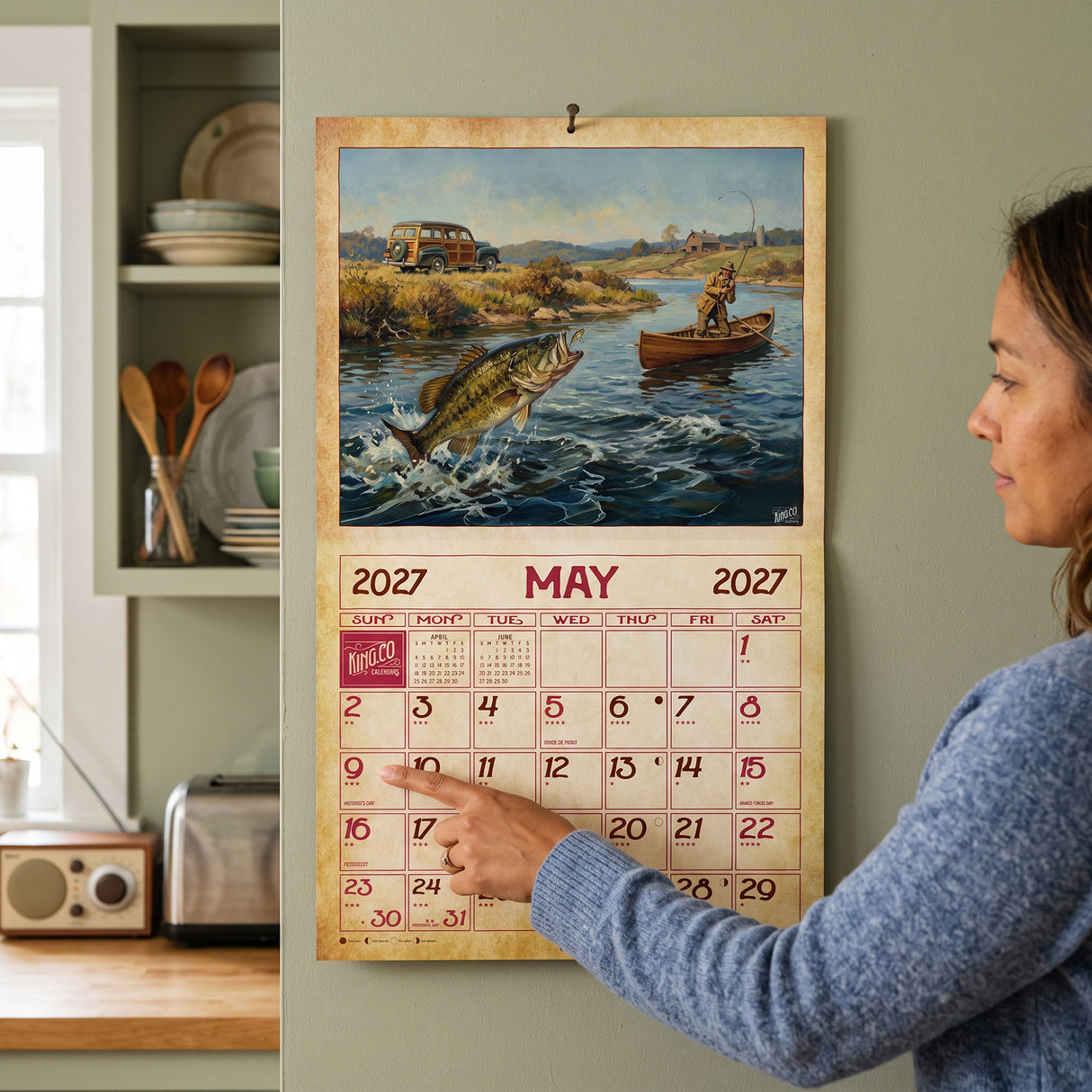 2027 Vintage Fishing Wall Calendar – 16-Month Angling Art