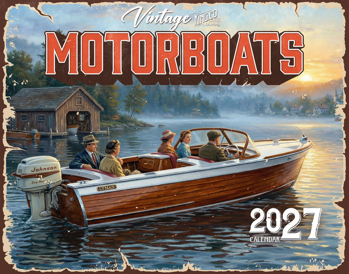 2027 Vintage Motorboats Wall Calendar – 16-Month Boating Art