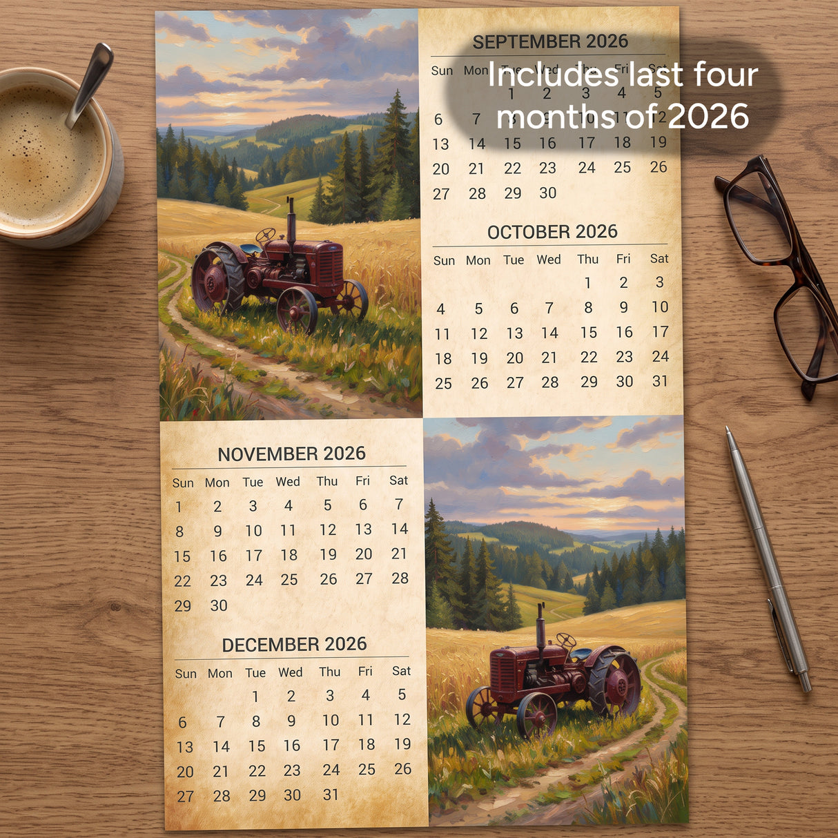 2027 Vintage Tractors Wall Calendar – 16-Month Farm Tractor Art