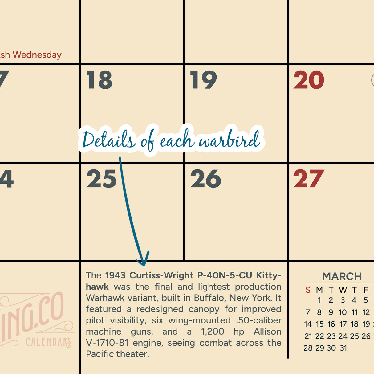 2027 Warbirds Classic Warplanes Illustrated Wall Calendar – 16-Month
