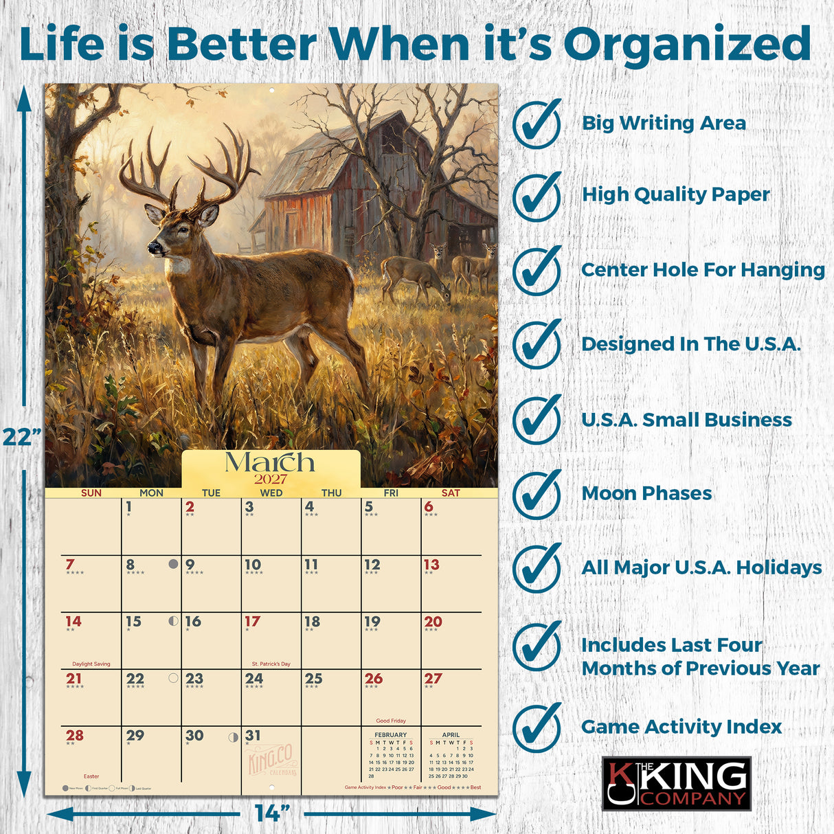 2027 Whitetail Country Wall Calendar – 16-Month Wildlife Art