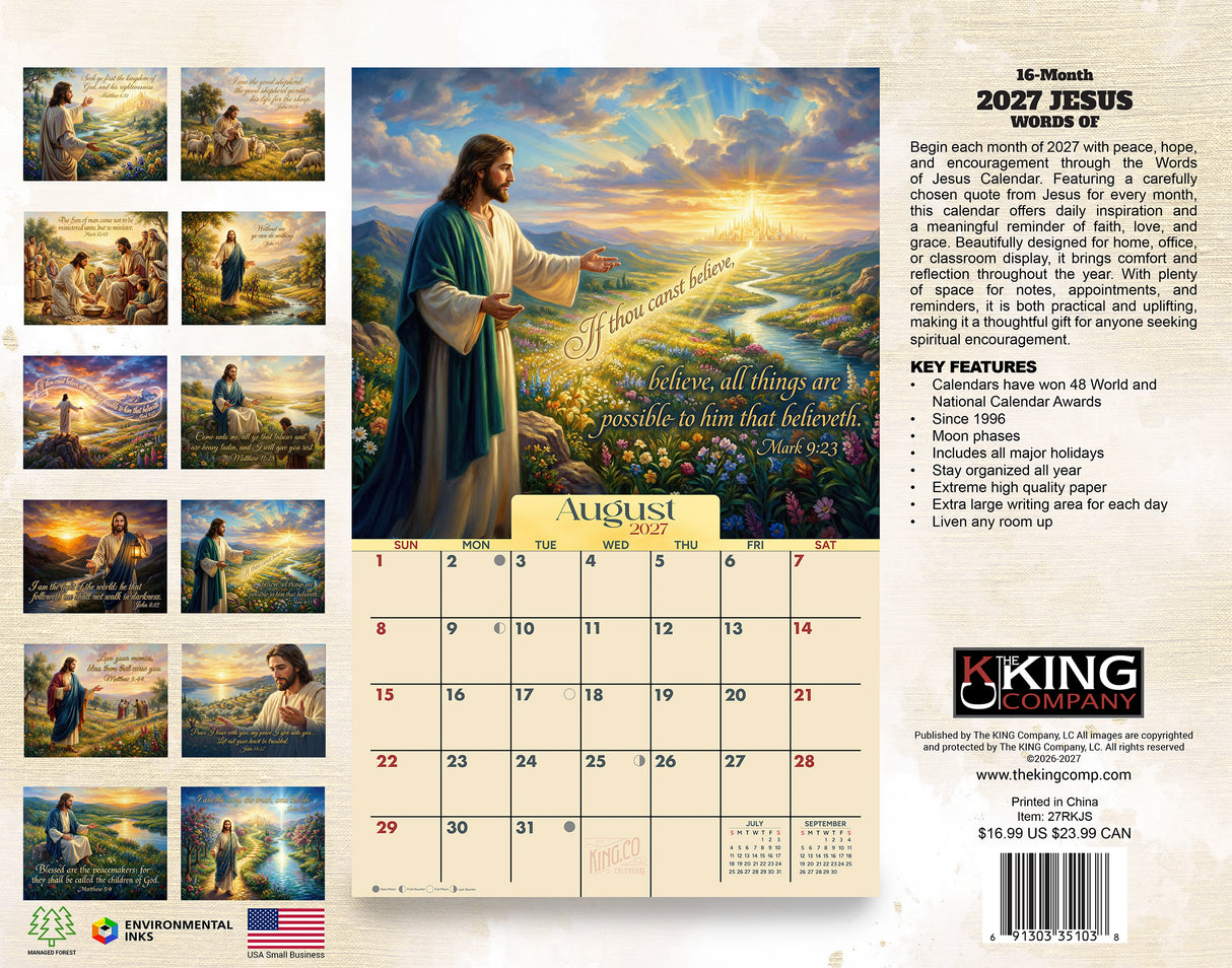 2027 Words of Jesus Wall Calendar – 16-Month Scripture Art