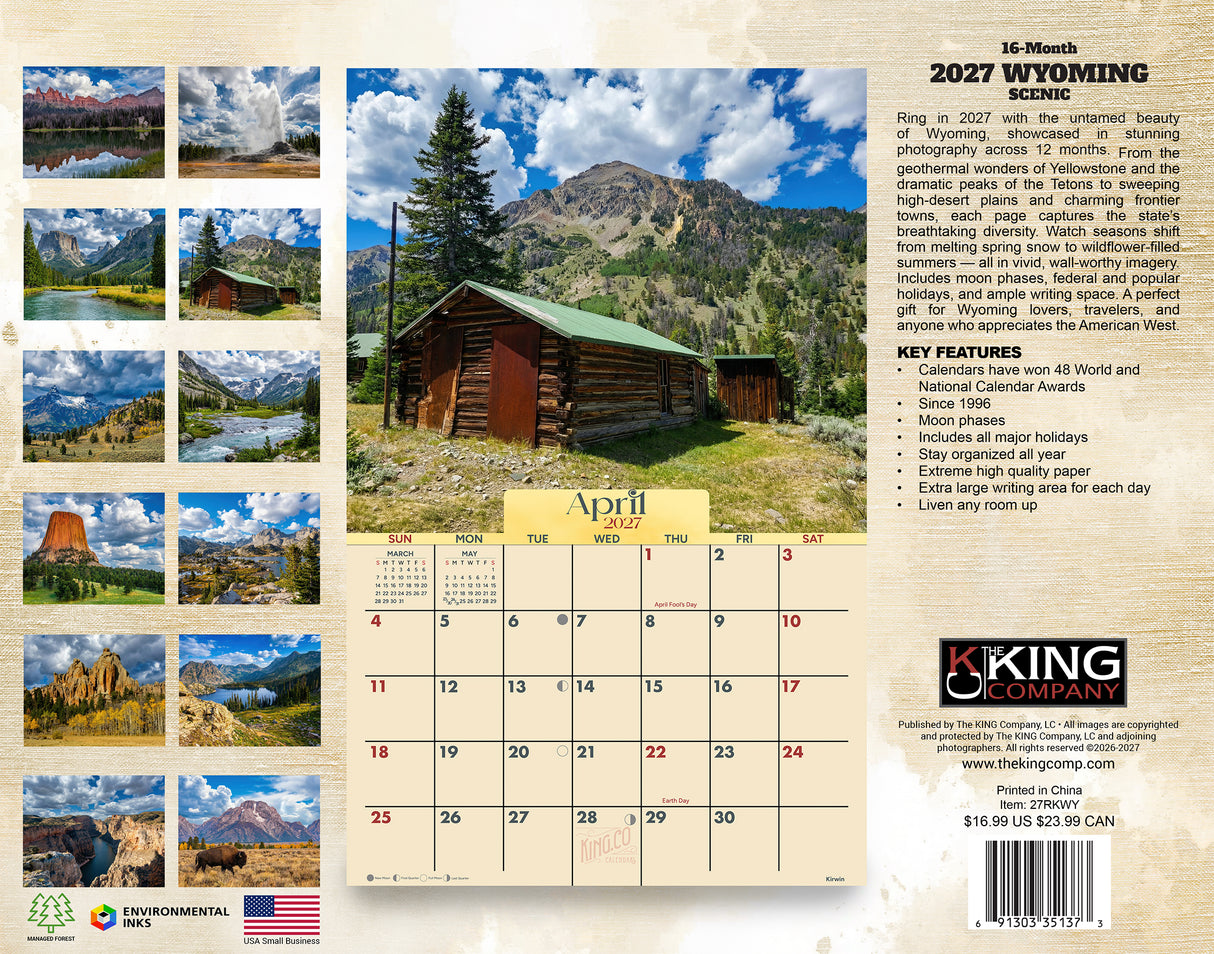 2027 Wyoming Scenic Wall Calendar