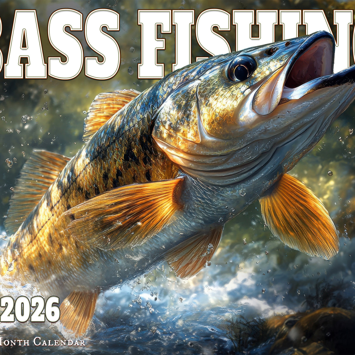 2026 Bass Fishing Illustrated Wall Calendar Stunning Angler Scenes