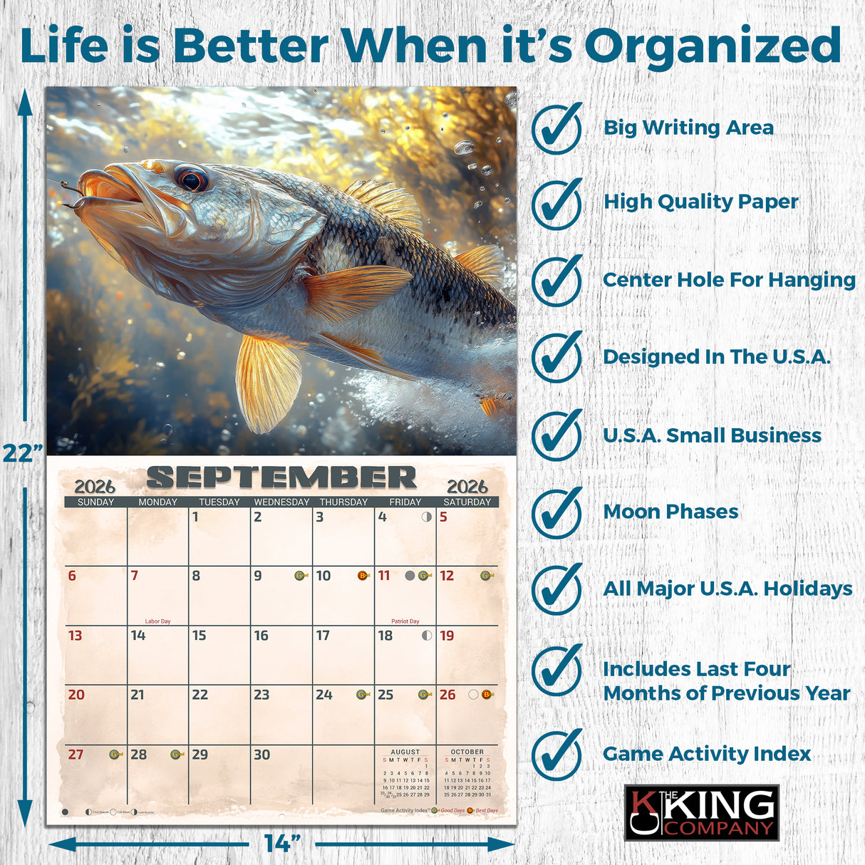 2026 Bass Fishing Illustrated Wall Calendar