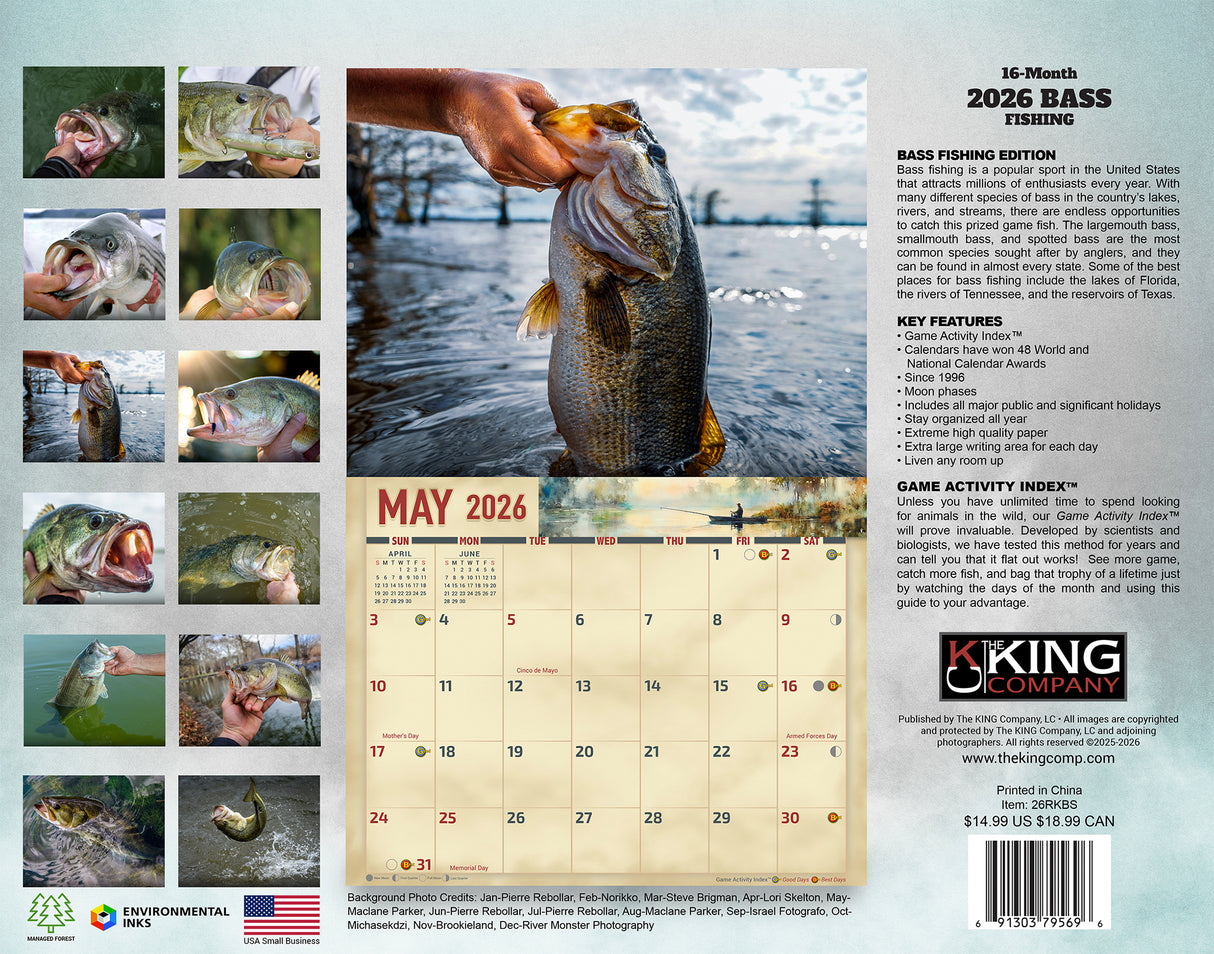 2026 Bass Fishing Wall Calendar