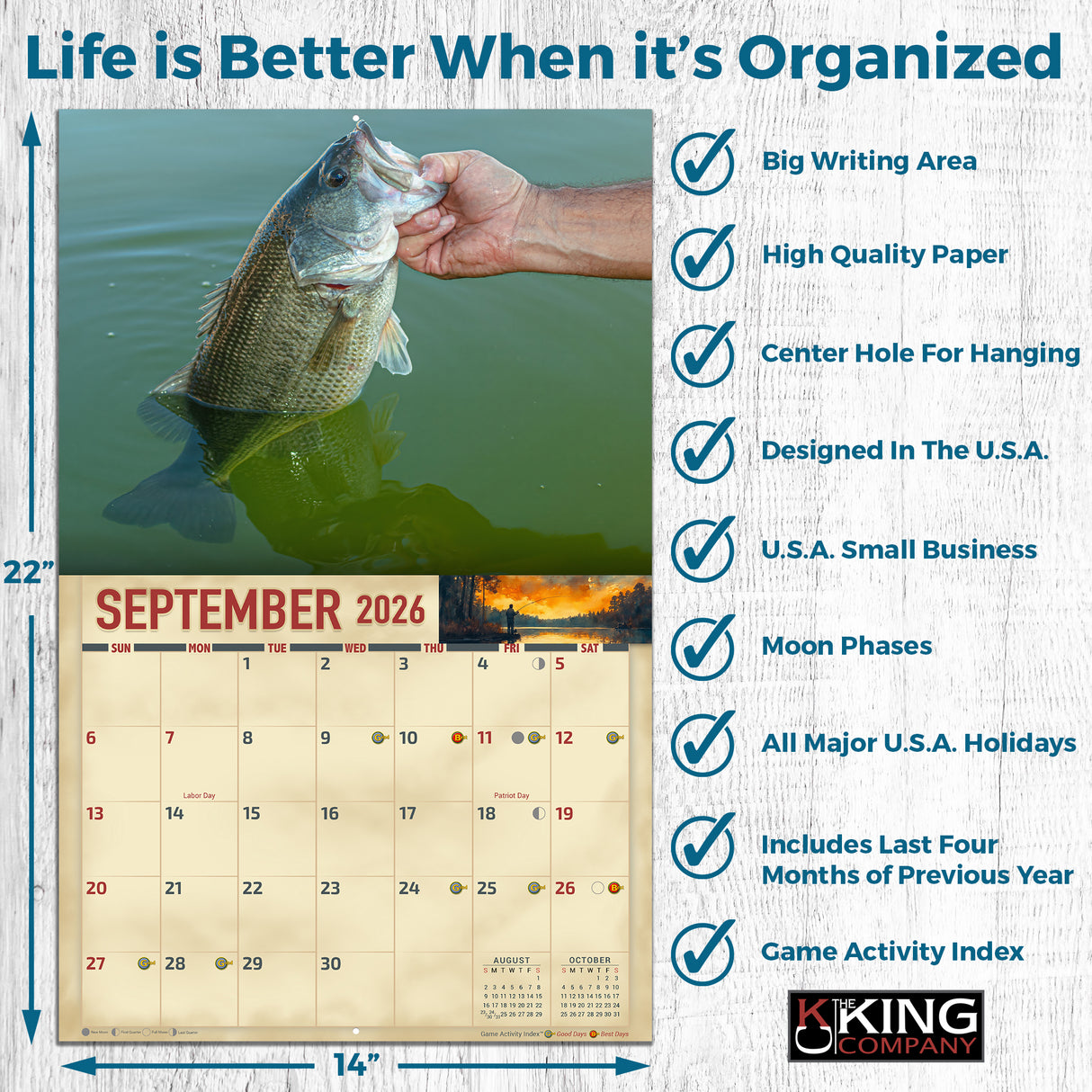 2026 Bass Fishing Wall Calendar