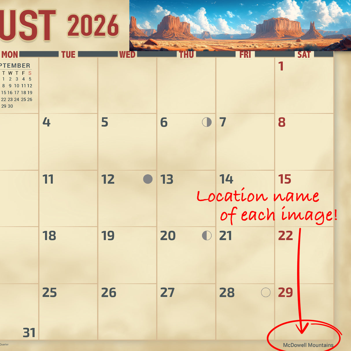 2026 Arizona Scenic Wall Calendar