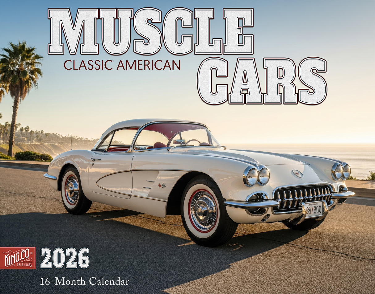 2026 American Muscle Cars Illustrated Wall Calendar