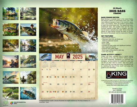 2025 Bass Fishing Wall Calendar