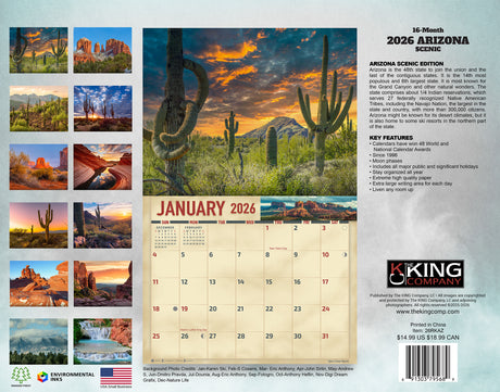 2026 Arizona Scenic Wall Calendar