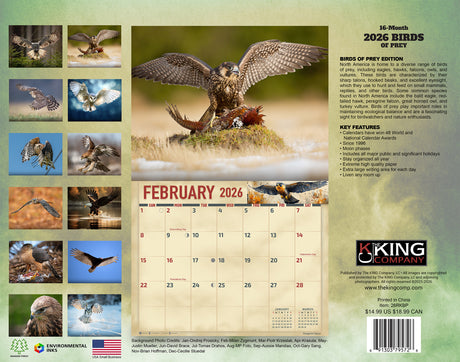 2026 Birds of Prey Wall Calendar
