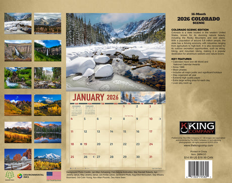 2026 Colorado Scenic Wall Calendar