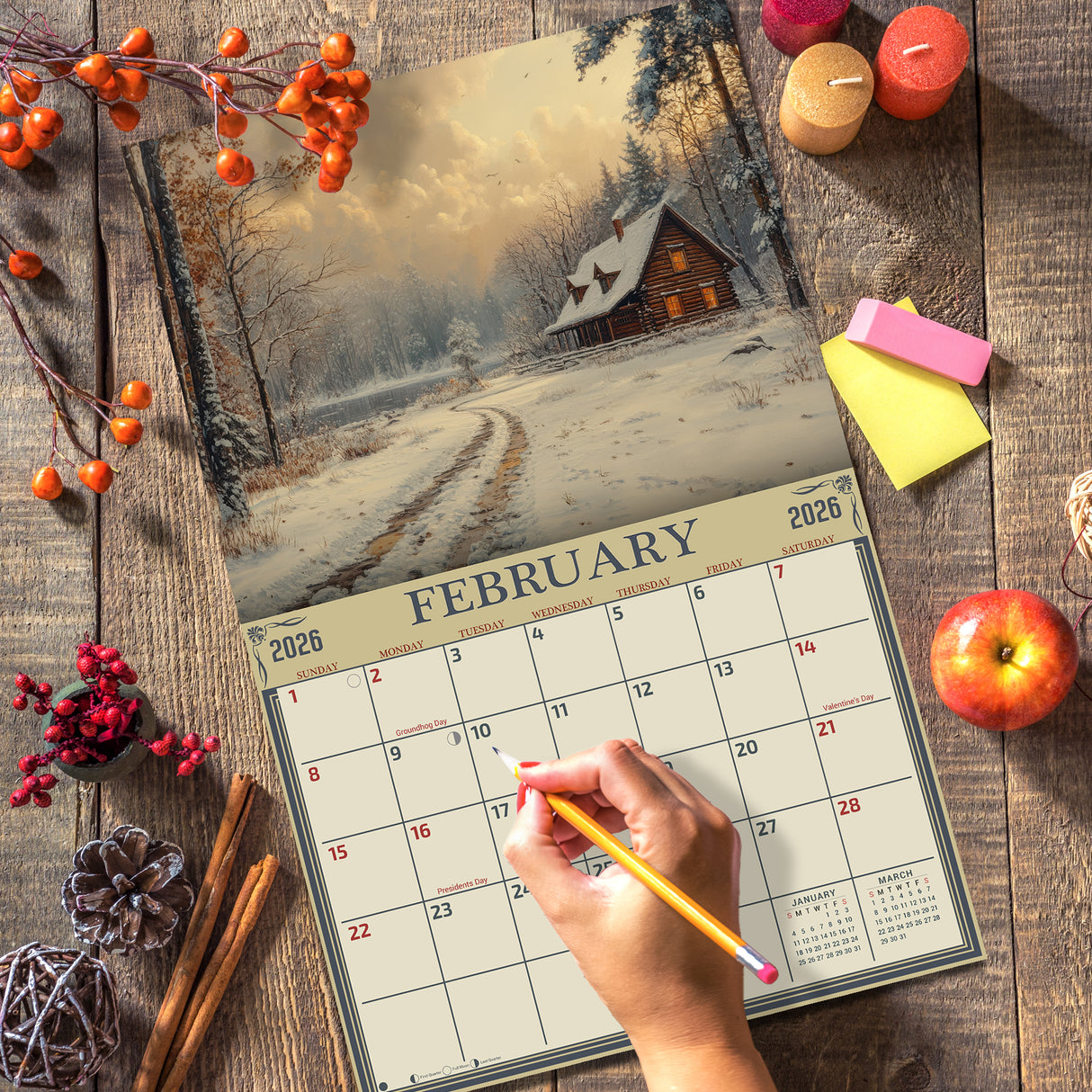 2026 Cabin in the Woods Wall Calendar