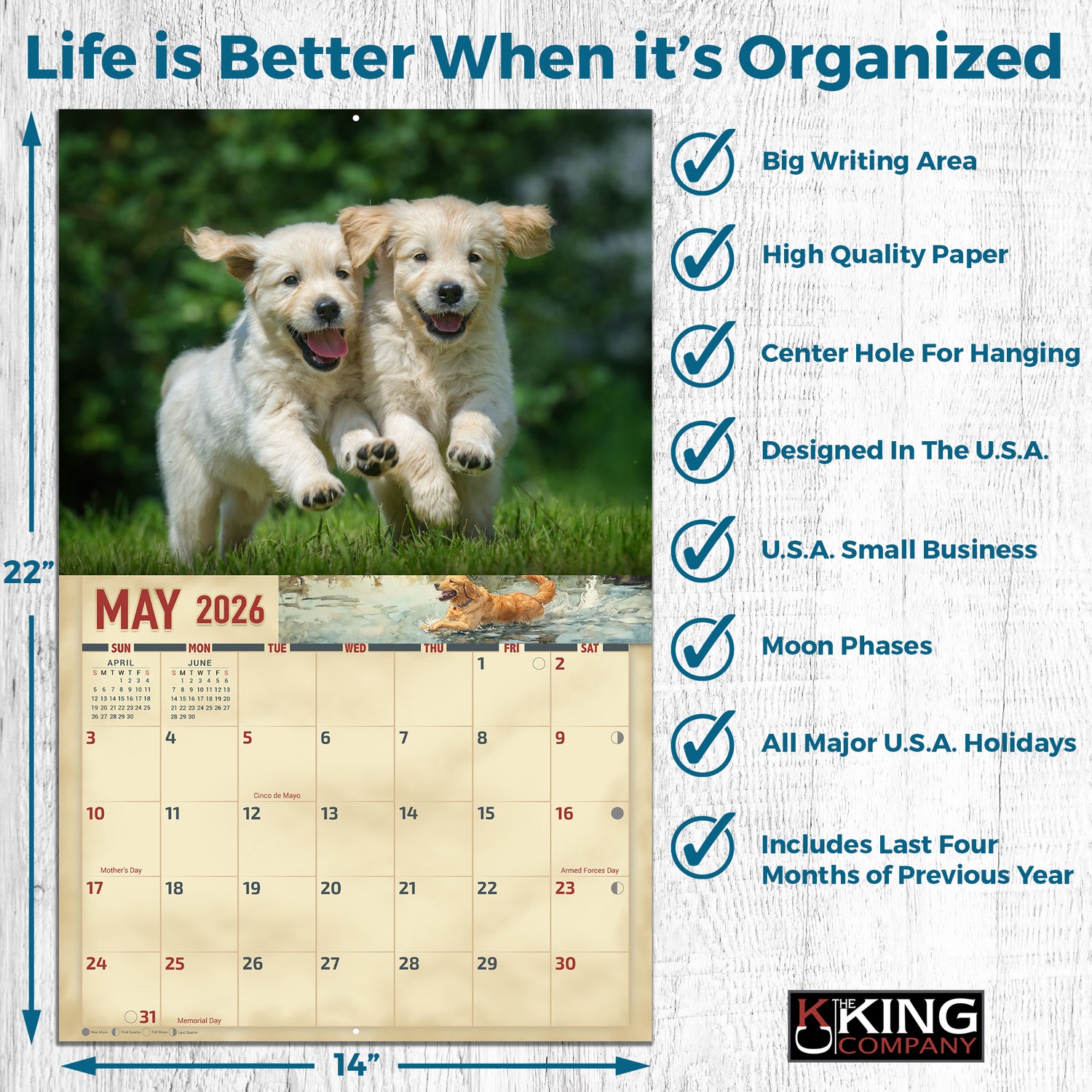 Golden Retriever Slim 2026 Calendar | Slimline Wall Calendar | Dog Breed Gift | Plastic Free Packaging | By Avonside Publishing : Avonside Publishing Ltd