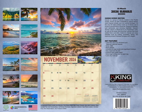 2026 Hawaii Scenic Wall Calendar