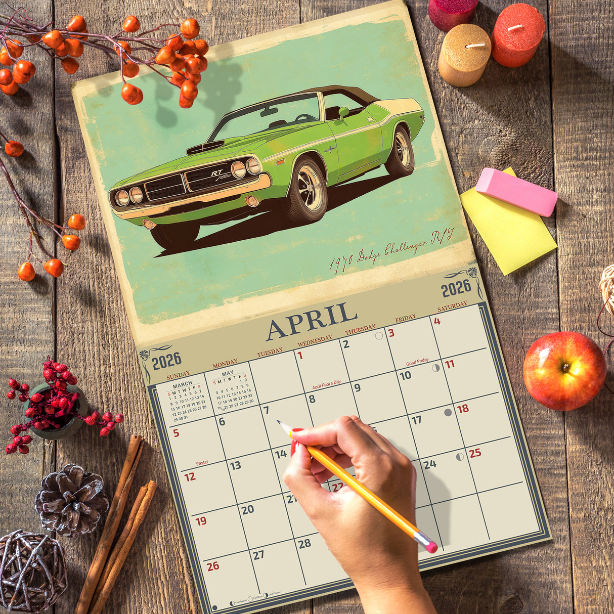 2026 Muscle Cars Illustrated Wall Calendar