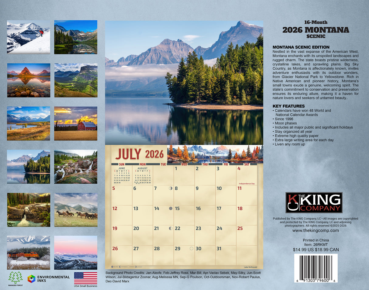2026 Montana Scenic Wall Calendar