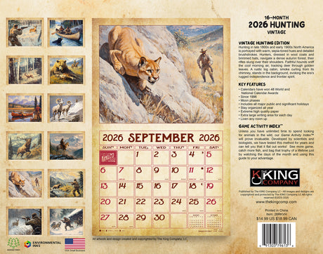 2026 Vintage Hunting Wall Calendar