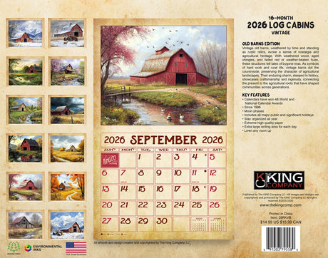 2026 Vintage Old Barns Wall Calendar