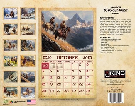 2026 Vintage Old West Wall Calendar