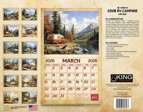 2026 Vintage RV Camping Wall Calendar