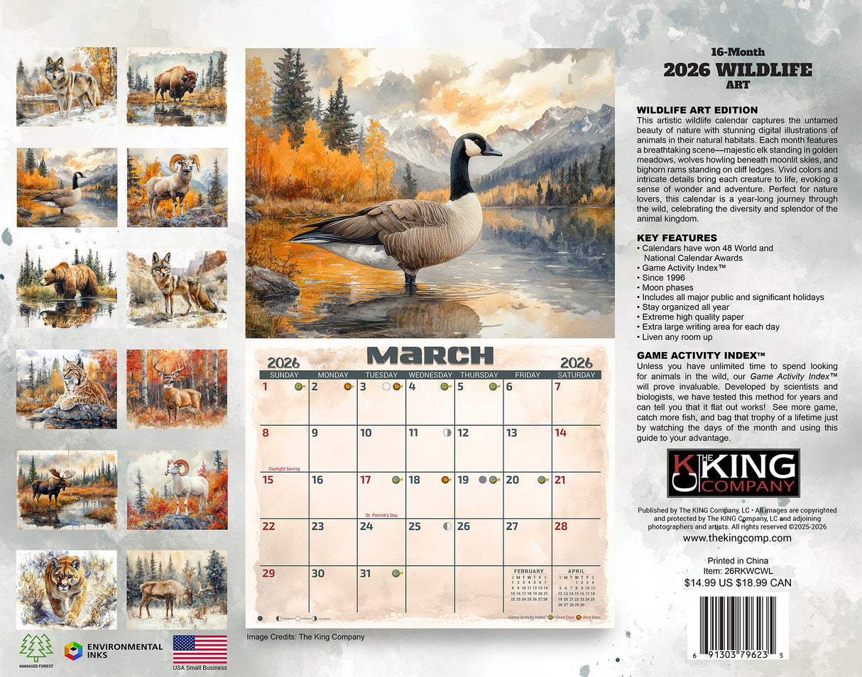 2026 Wildlife Illustrated Wall Calendar