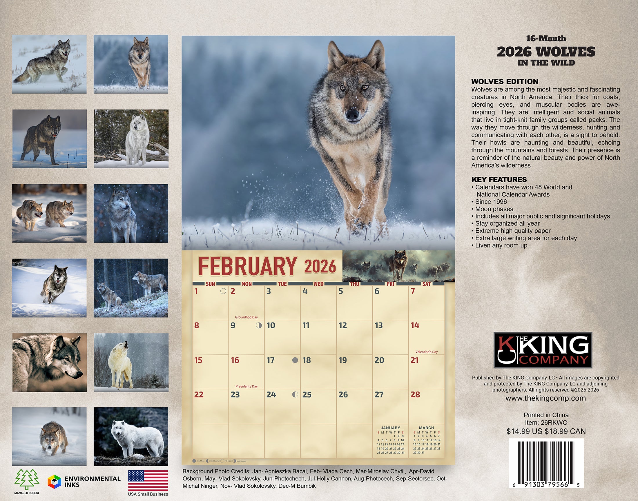 2026 Wolves Wall Calendar Majestic Predators In The Wild The King 2026 WO 02 