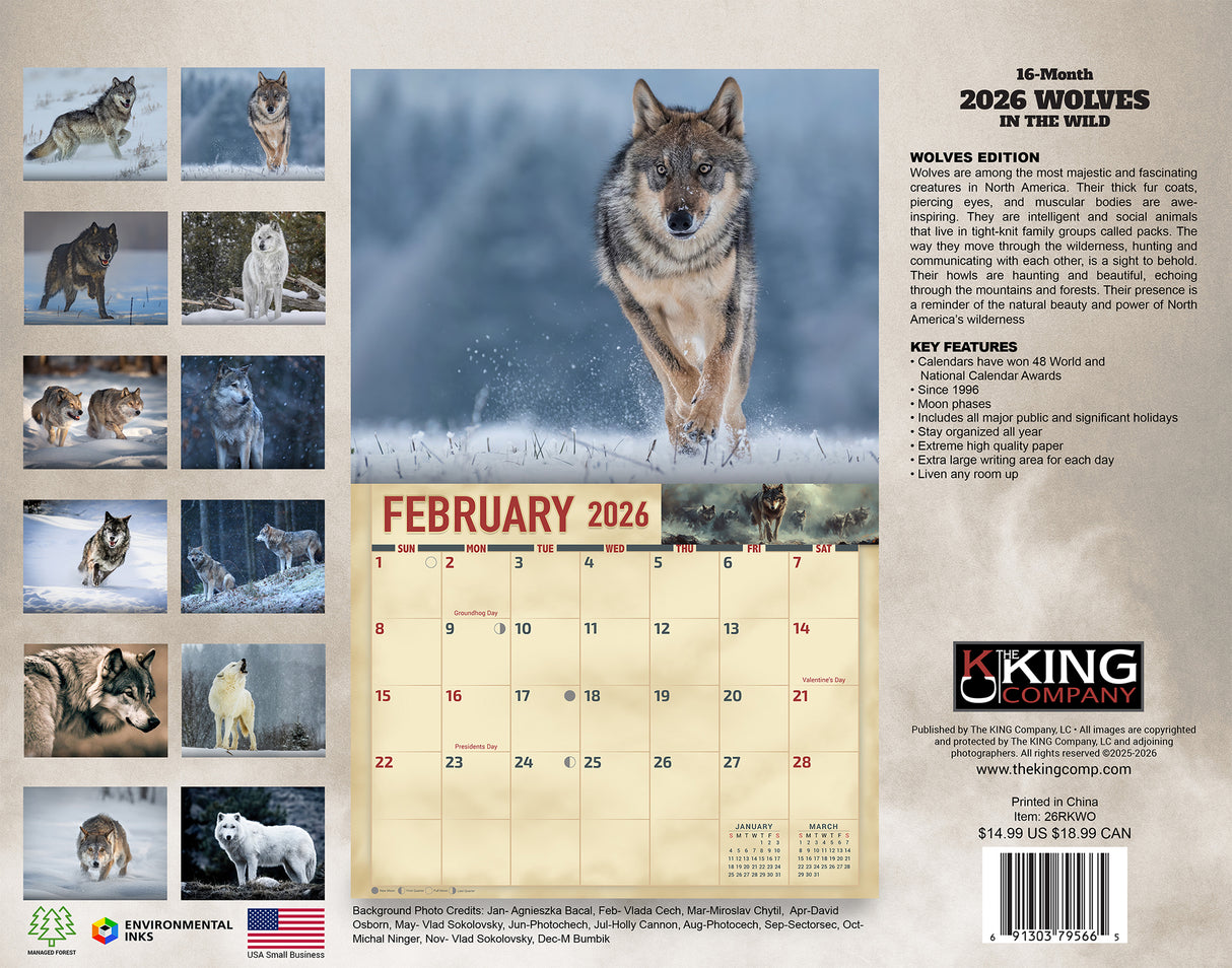 2026 Wolves Wall Calendar