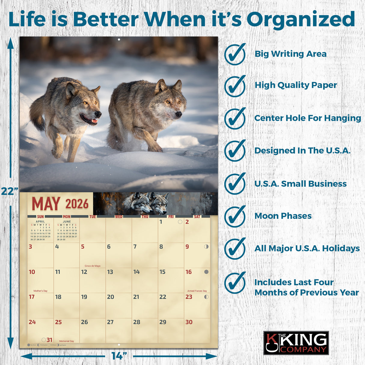 2026 Wolves Wall Calendar